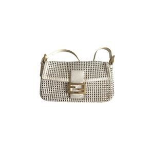 Vintage Fendi Offwhite Woven Leather Baguette